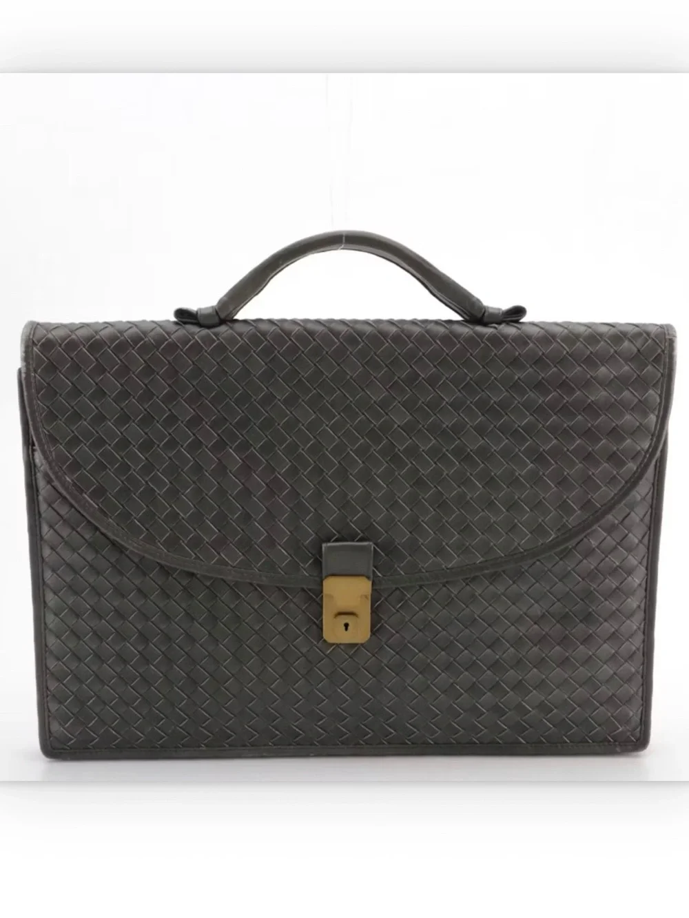 Bottega Veneta Black Woven Leather Briefcase with Top Handle